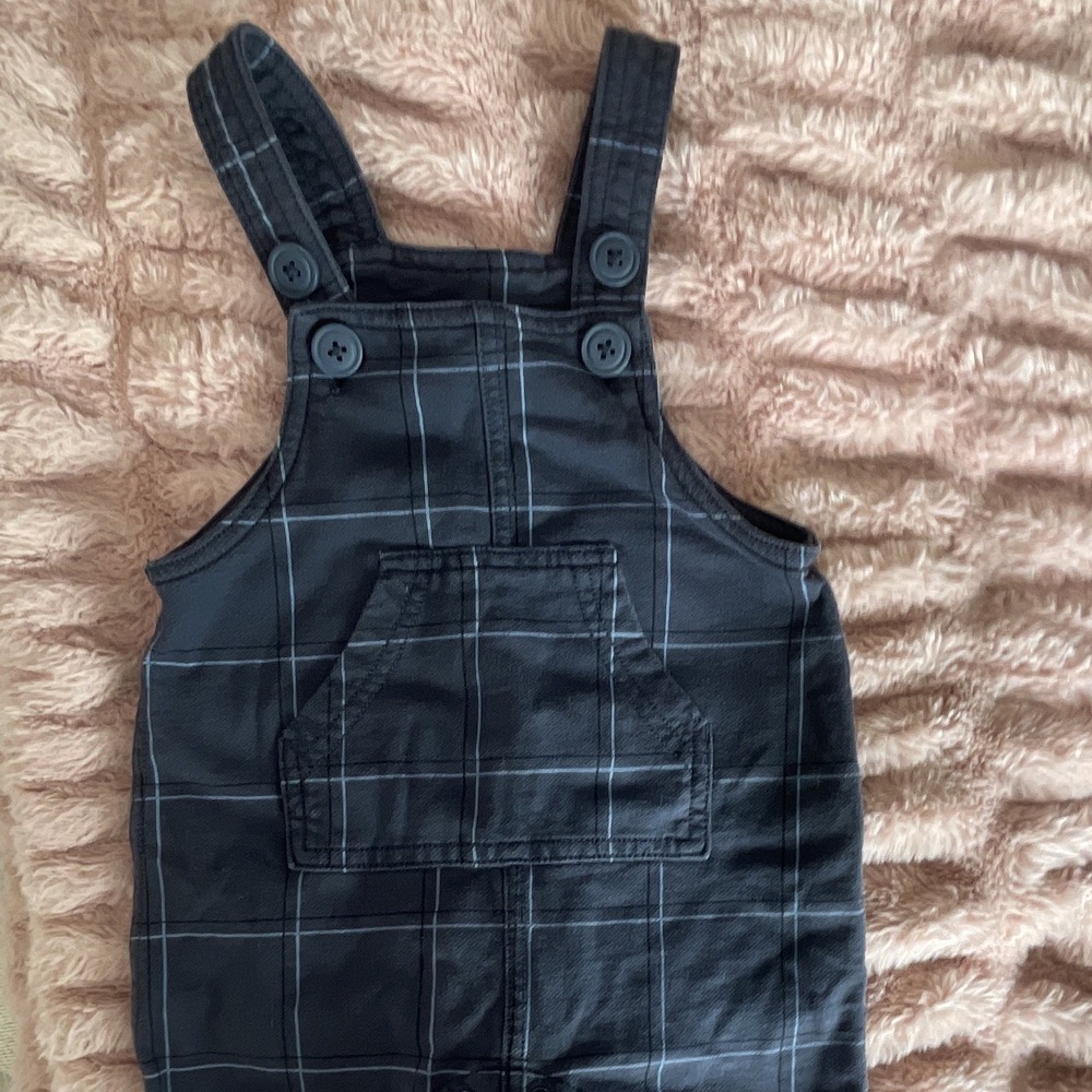 Tea Plaid‎ Overall One-Piece Sleeveless Button Snap 6-9M Navy/Blue